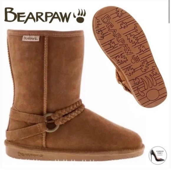 Bearpaw Adele Hickory Braided Brown Tan Suede Wool Lined Snow Winter Boots 6 NWT - Picture 3 of 17